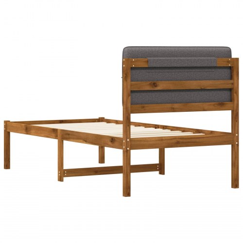 Sengestel 90 x 200 cm med polstret hovedgavl - naturfarvet og lysegrå
