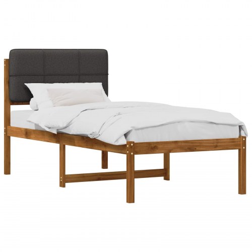Sengestel med polstret hovedgavl 75 x 190 cm - naturfarvet og mørkegrå