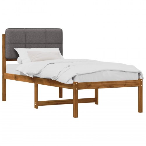 Sengestel med polstret hovedgavl 75 x 190 cm - naturfarvet og lysegrå