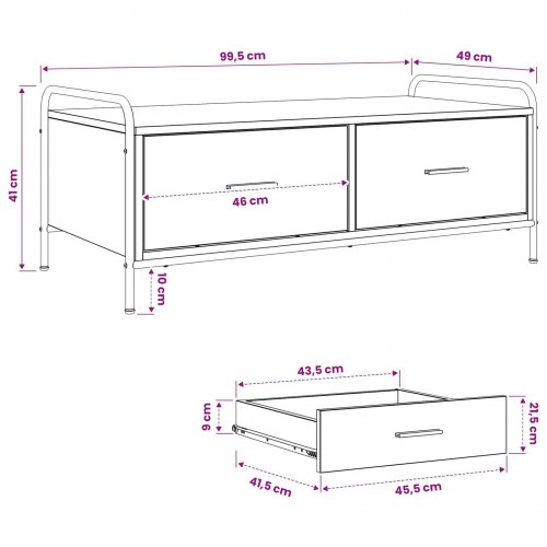 Sofabord i artisan-eg med 2 skuffer - 99,5 x 49 x 41 cm