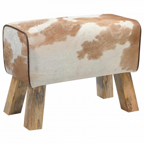 Entrebænk i ægte læder 60 x 30 x 45 cm - brun og hvid