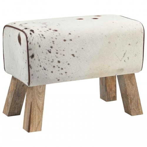 Entrebænk i ægte læder 60 x 30 x 45 cm - brun og hvid