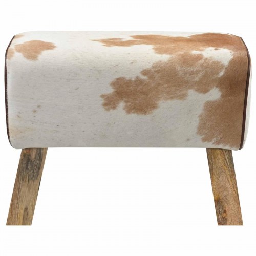 Entrebænk i ægte læder 60 x 30 x 45 cm - brun og hvid