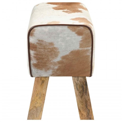 Entrebænk i ægte læder 60 x 30 x 45 cm - brun og hvid