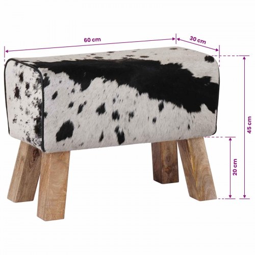 Entrebænk i ægte læder 60 x 30 x 45 cm - sort og hvid