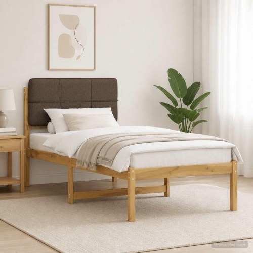 Sengestel med polstret hovedgavl 90 x 200 cm - hvidvasket/taupe