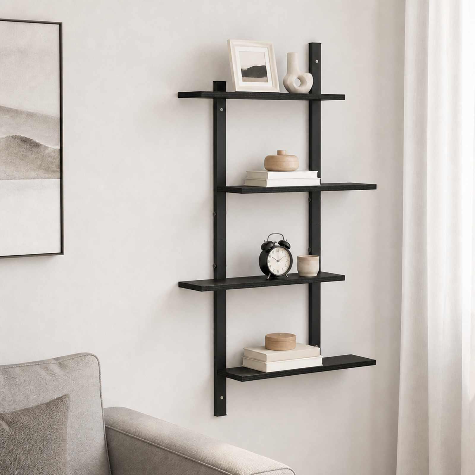 vidaXL Væghylde Sort eg 61 x 13,5 x 105,5 cm Konstrueret træ