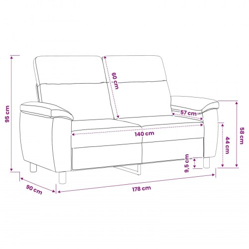 2-personers sofa i faux ruskind - lysegrå, 178 x 90 x 95 cm