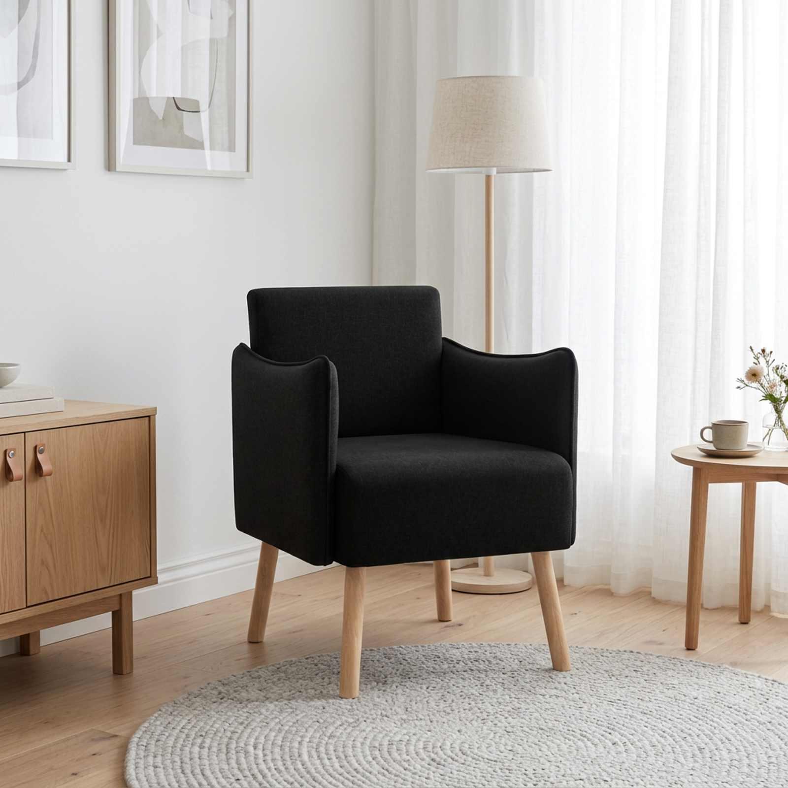 Lænestol i sort stof - 60 x 65 x 76 cm