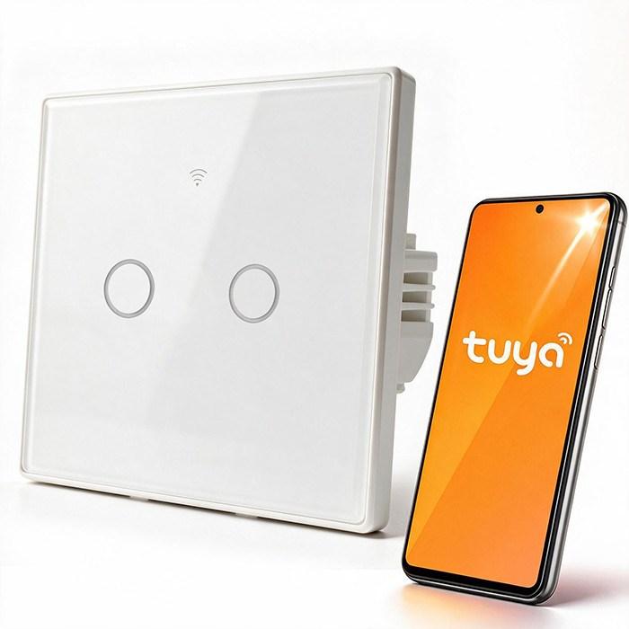 Qoltec Intelligent 2-kanals lyskontakt med berøringsbetjening | Wi-Fi | Timer | Tuya | Smart Life | Hærdet glas | Hvid