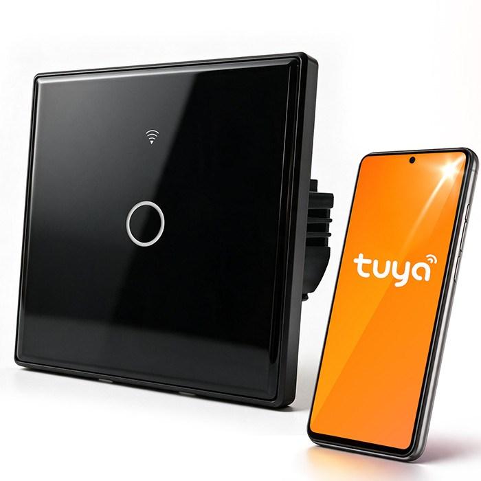 Qoltec Inteligentny dotykowy 1-kanalowy wlacznik wylacznik swiatla Wi-Fi Timer Tuya Smart life Hartowane szklo Czarny