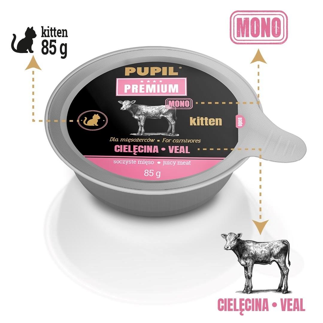 Vådfoder til killing PUPIL Premium Kitten Mono kalv - 85 g