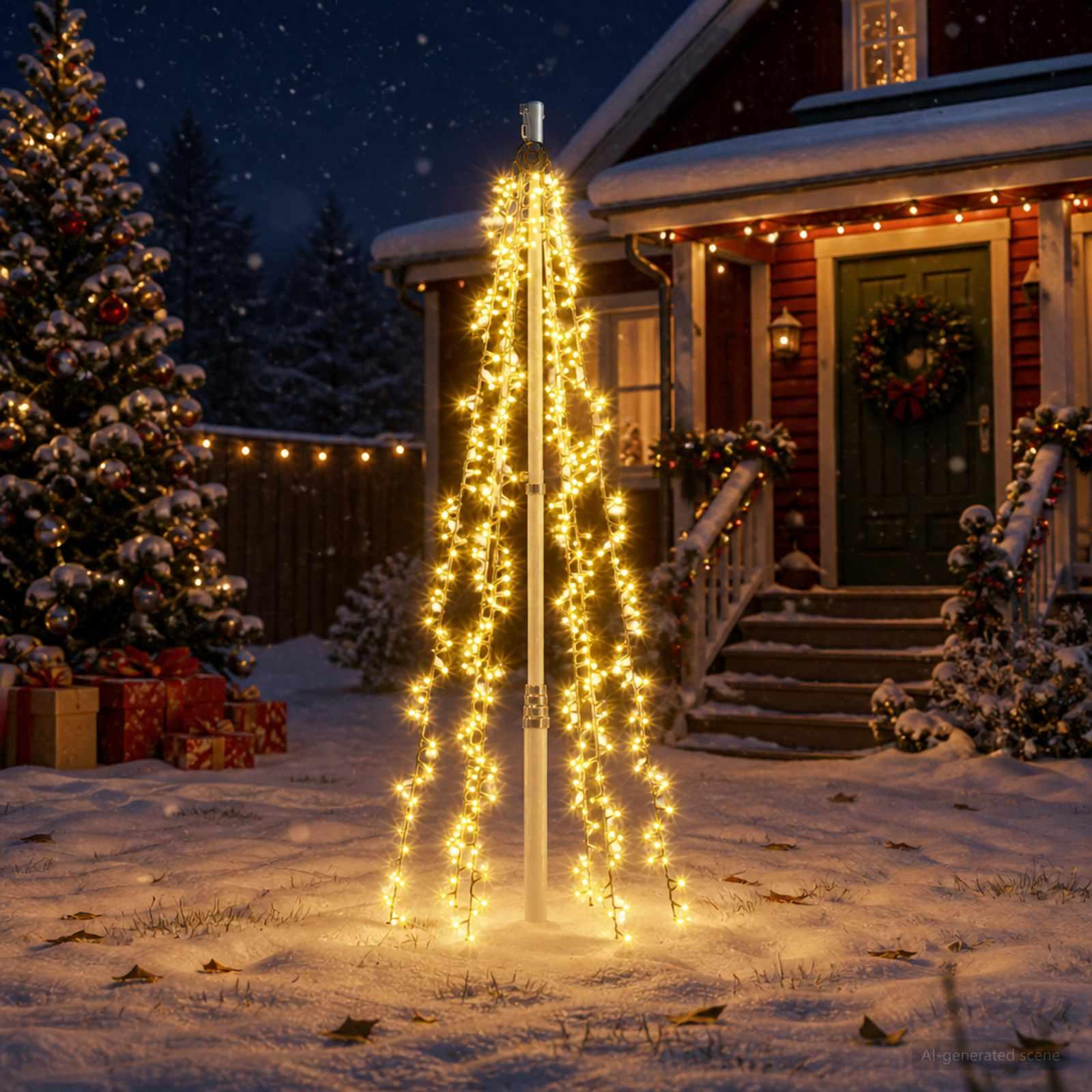 vidaXL Juletræslys med spyd 540 LED'er Varm hvid Ø 70 x 180 cm