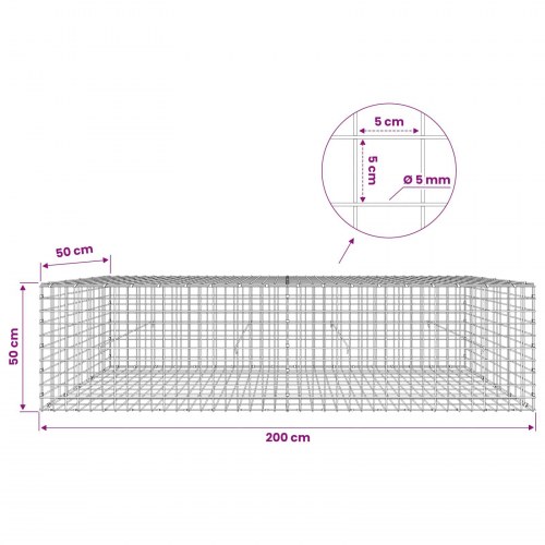 Gabionkurv 200 x 50 x 50 cm - 5 mm tråd