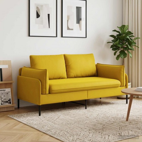 2-personers sofa i gul fløjl - 188 x 81 x 89 cm