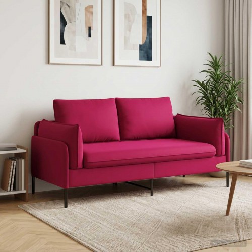 2-personers sofa i vinrød fløjl - 188 x 81 x 89 cm
