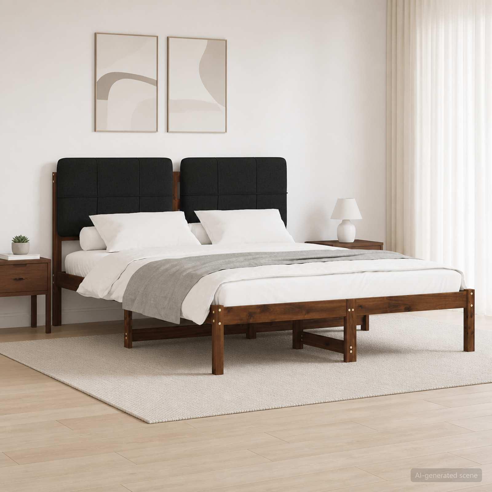 Sengestel med polstret hovedgavl 140 x 190 cm - mørkebrun og sort