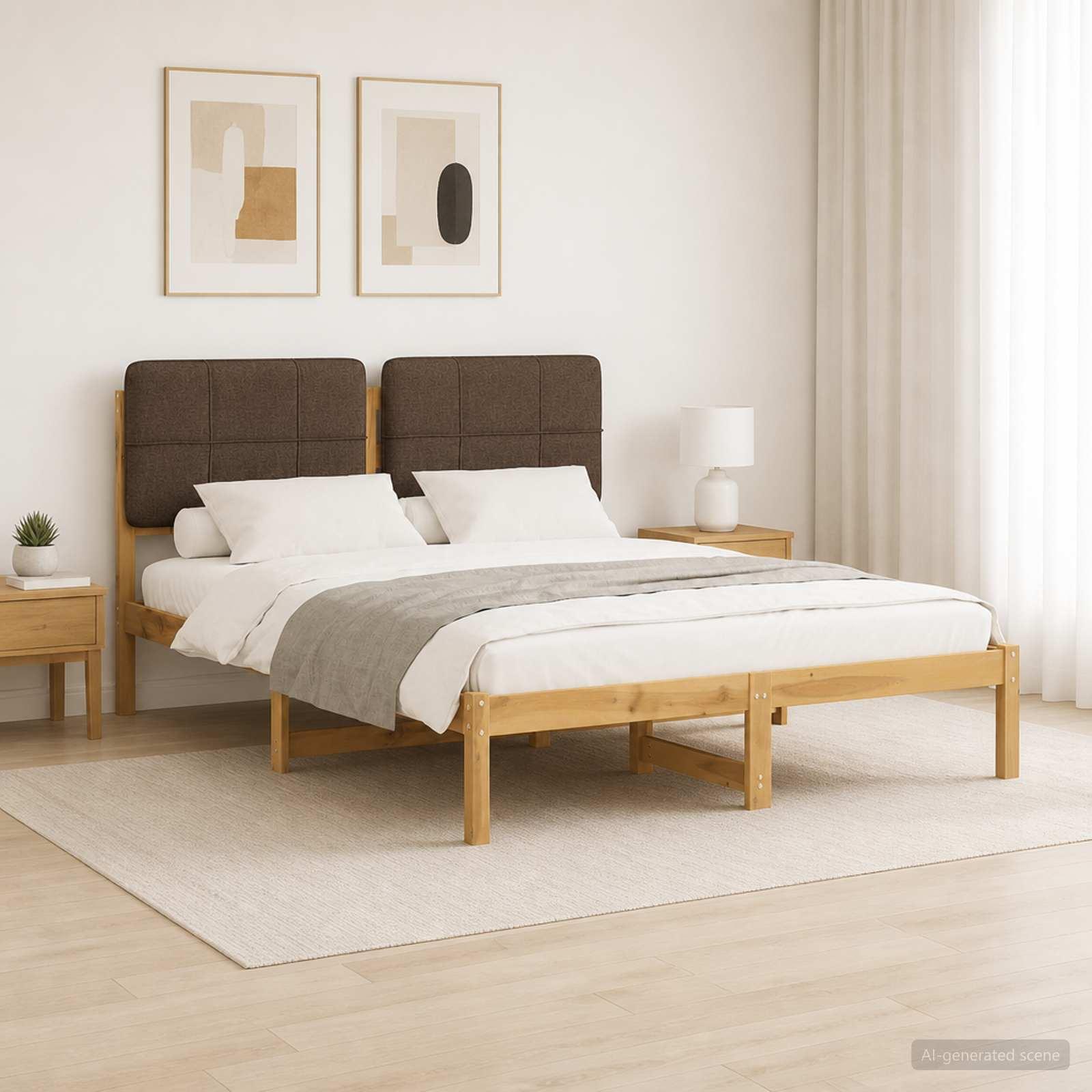 Sengestel med polstret hovedgavl 140 x 200 cm - hvidvasket/taupe
