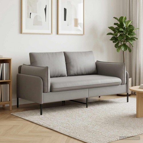 2-personers sofa i lysegrå fløjl - 188 x 81 x 89 cm