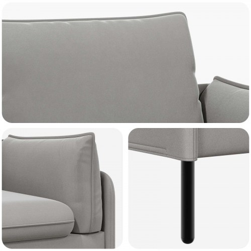2-personers sofa i lysegrå fløjl - 188 x 81 x 89 cm