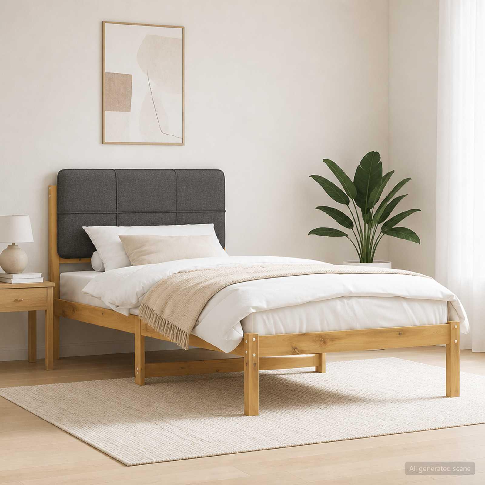 Sengestel med polstret hovedgavl 80 x 200 cm - hvidvasket/lysegrå