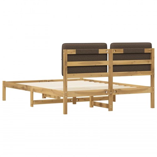Sengestel med polstret hovedgavl 120 x 200 cm - hvidvasket og taupe