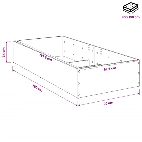 Sengeomkransning til justerbar sengebund 90 x 190 cm - Sonoma-eg