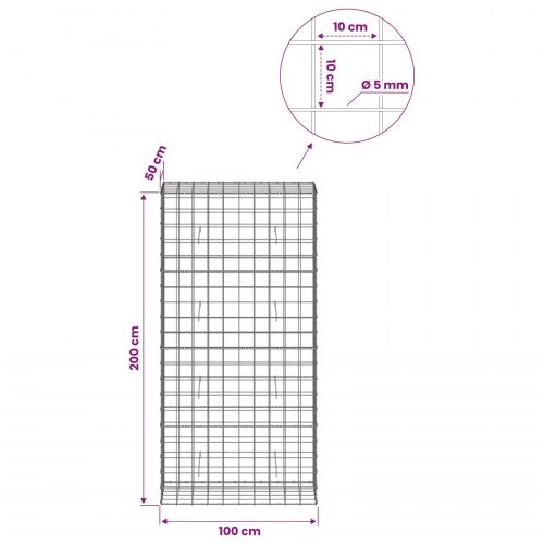 Gabionkurv 100 x 50 x 200 cm - 5 mm tråd