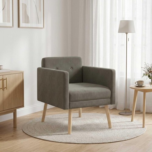Lænestol i lysegrå fløjl - 68 x 73 x 79 cm