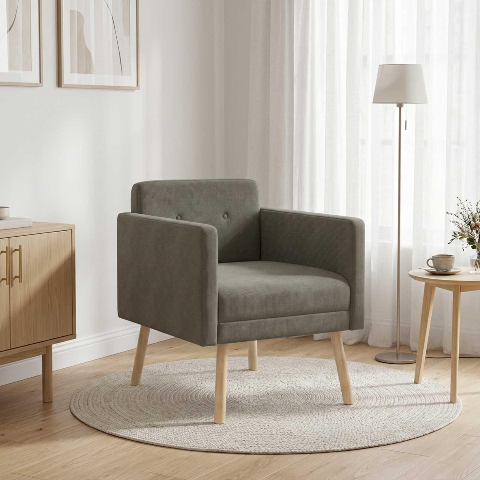 Lænestol i lysegrå fløjl - 68 x 73 x 79 cm