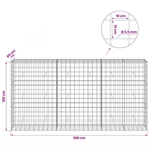 Gabionkurv 300 x 50 x 150 cm - 3,5 mm tråd