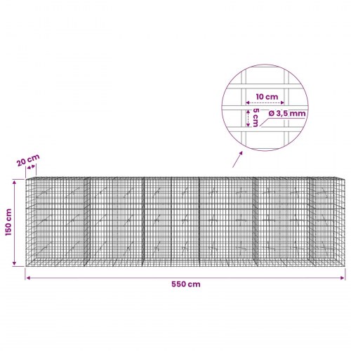 Gabion 550 x 20 x 150 cm - galvaniseret stål