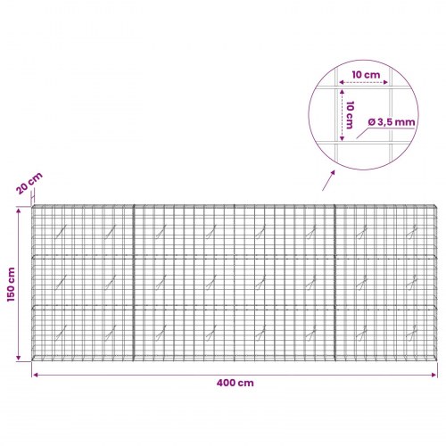 Gabionkurv 400 x 20 x 150 cm - 10 x 10 cm net