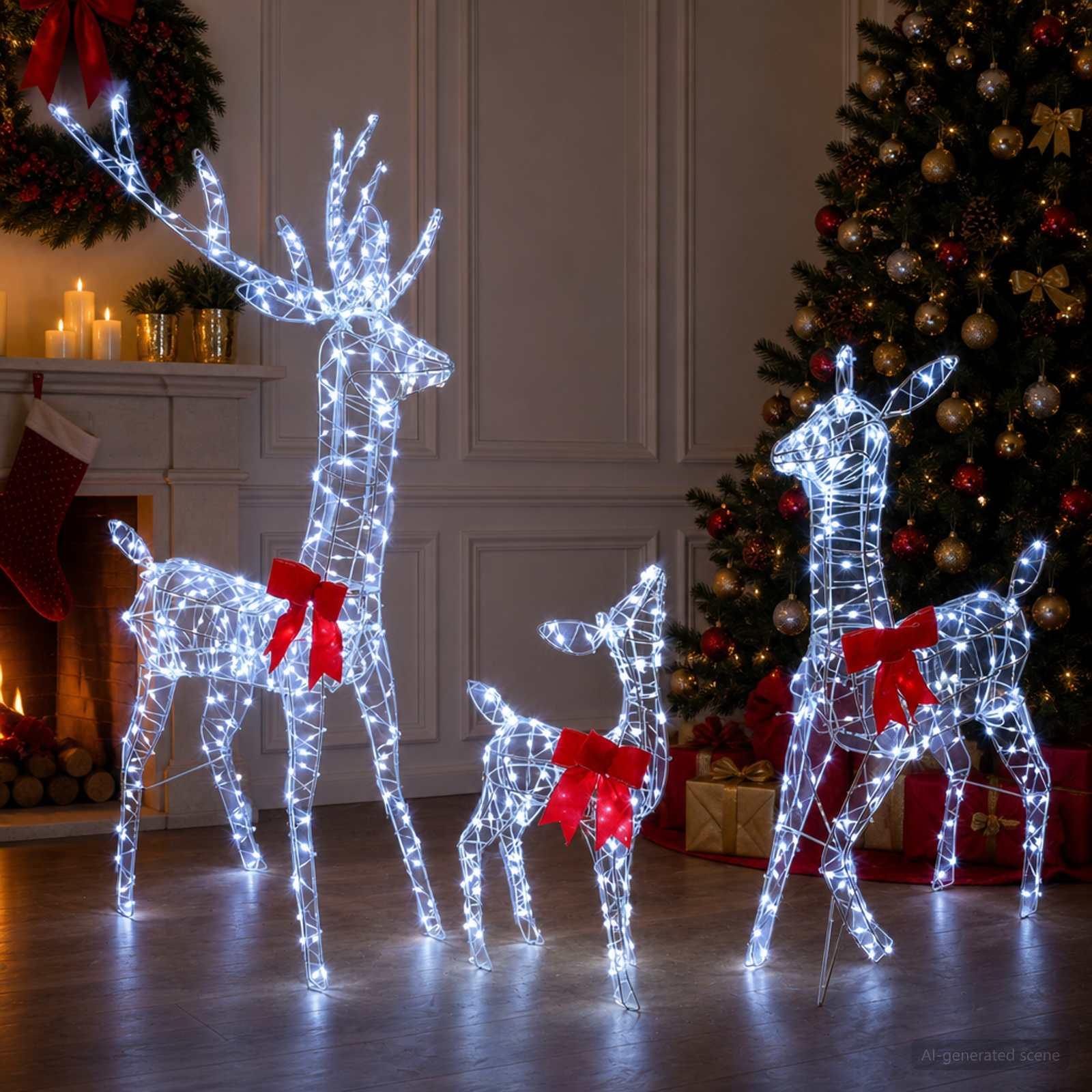 Julebelysning rensdyrfamilie med LED 300 LED'er Varm hvid Transparent snor