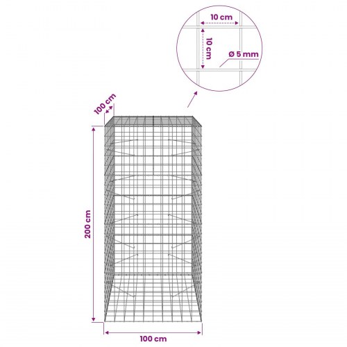 Gabionkurv 100 x 100 x 200 cm - 5 mm tråd