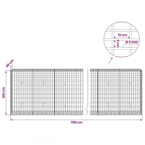 Gabionkurv 700 x 30 x 100 cm - 5 mm tråd