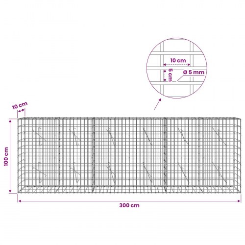 Gabionkurv i galvaniseret stål 300 x 10 x 100 cm