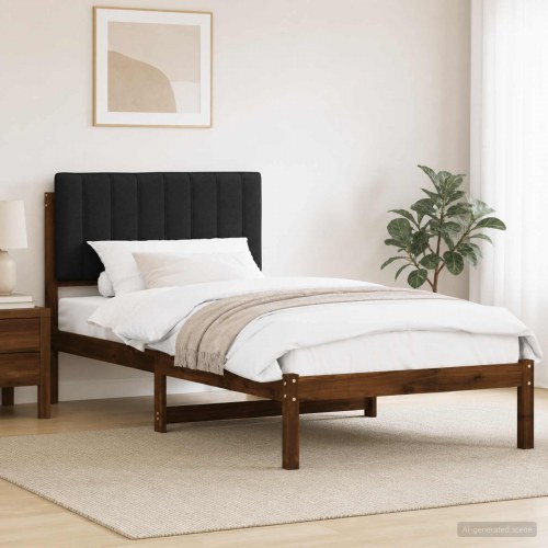Sengestel med polstret hovedgavl 75 x 190 cm - mørkebrun/sort