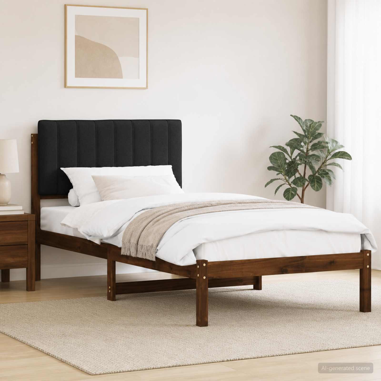 Sengestel med polstret hovedgavl 75 x 190 cm - mørkebrun/sort