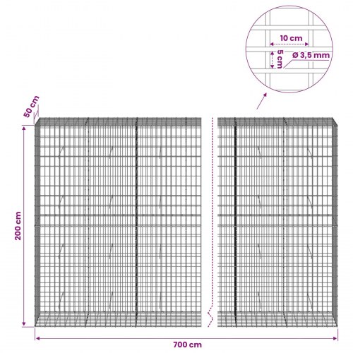 Gabion 700 x 50 x 200 cm - 3,5 mm tråd