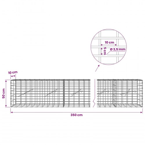 Gabionkurv 350 x 10 x 50 cm - 3,5 mm tråd