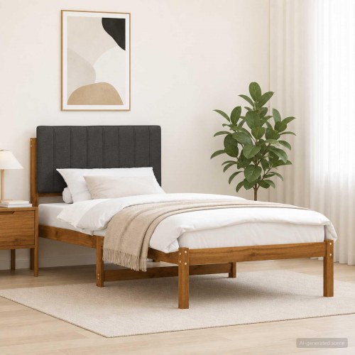 Sengestel med polstret hovedgavl 90 x 190 cm - naturfarvet/mørkegrå