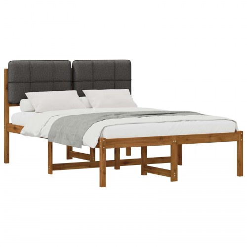 Sengestel med polstret hovedgavl 150 x 200 cm - naturfarvet og mørkegrå
