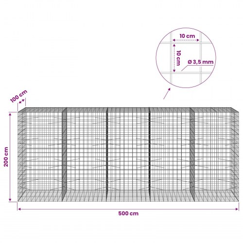 Gabion 500 x 100 x 200 cm - 10 x 10 cm net