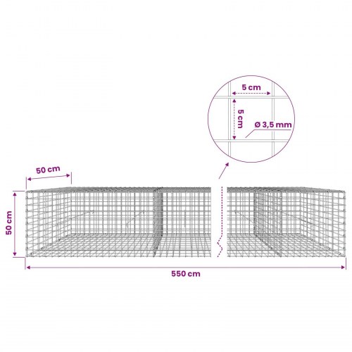 Gabion 550 x 50 x 50 cm - 5 x 5 cm maske