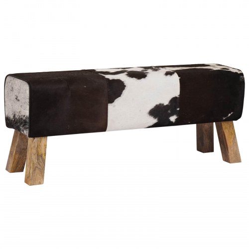 Entrébænk i ægte læder 110 x 30 x 45 cm - sort og hvid