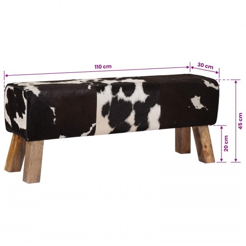 Entrébænk i ægte læder 110 x 30 x 45 cm - sort og hvid