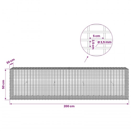 Gabionkurv 200 x 30 x 50 cm - 3,5 mm tråd