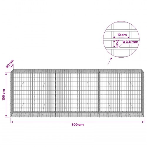 Gabionkurv 300 x 50 x 100 cm - 3,5 mm tråd