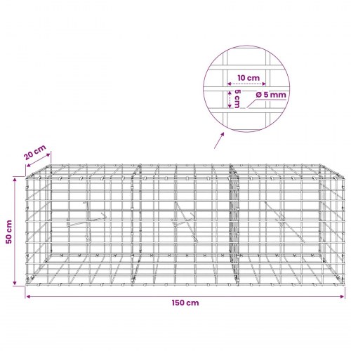 Gabionkurv 150 x 20 x 50 cm - galvaniseret stål